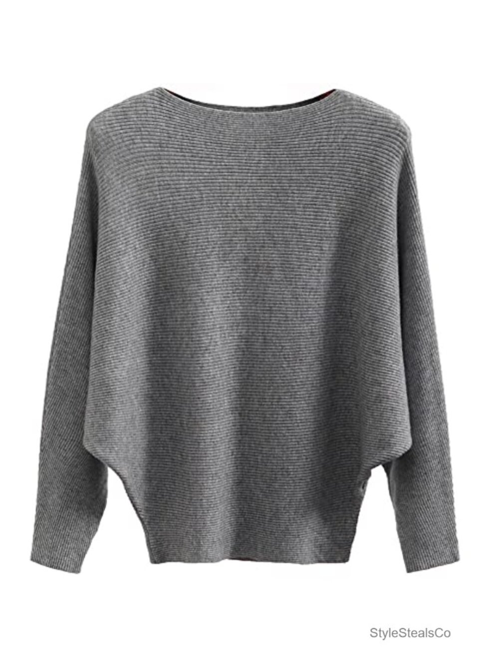 Boat Neck Batwing Knitted Sweater Women Oversized Ribbed Pullover